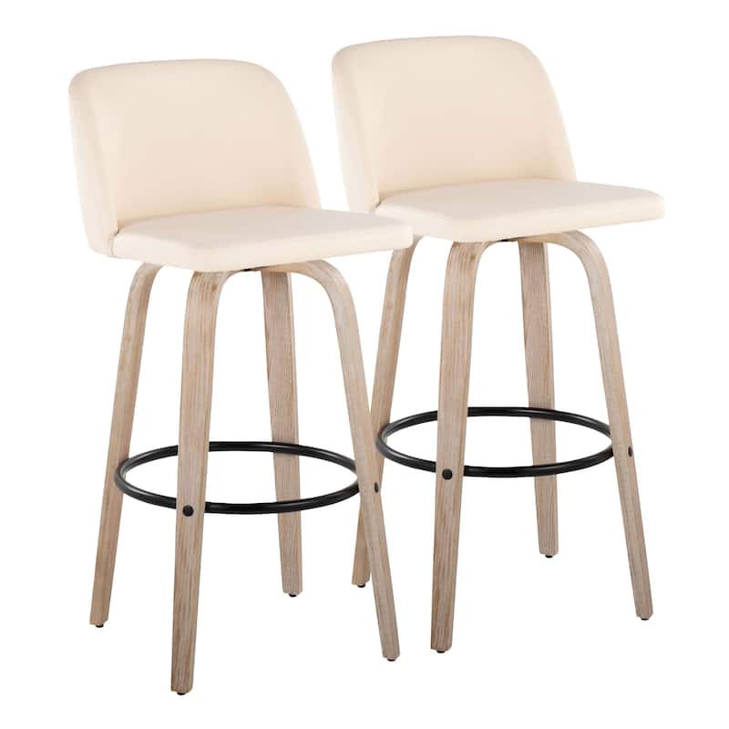 The Gray Barn Vallberga 30" Fixed-Height Bar Stool with White Washed Wood Base (Set of 2)