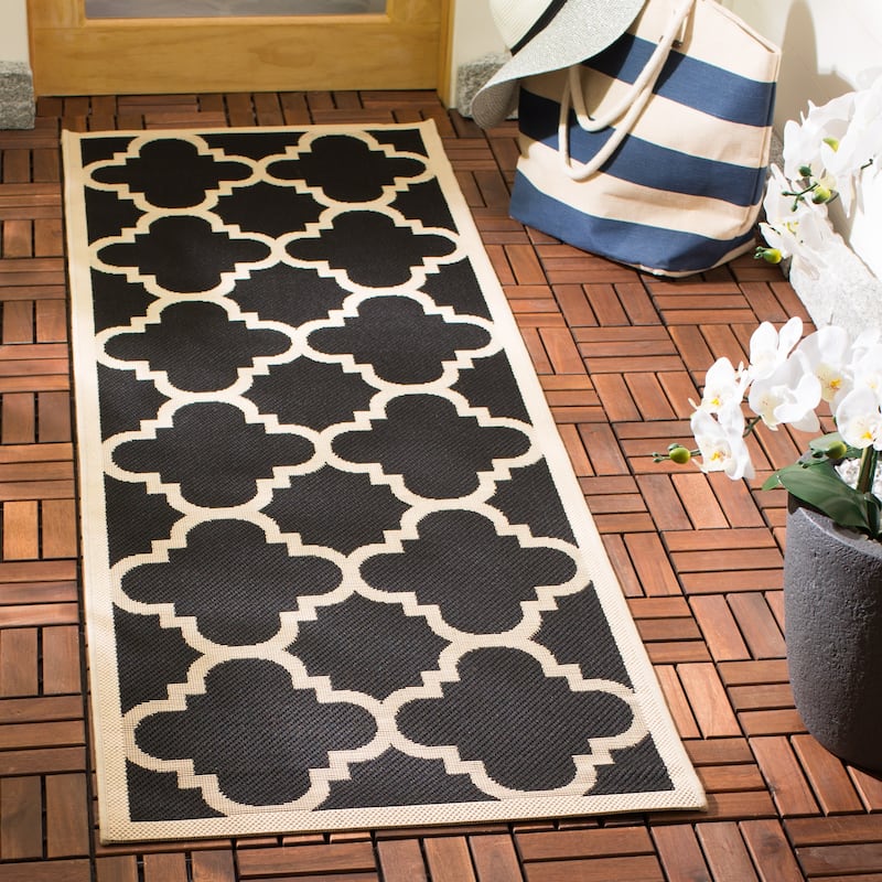 SAFAVIEH Courtyard Maryanne Indoor/ Outdoor Waterproof Patio Backyard Rug - 2'3" x 14' Runner - Black/Beige