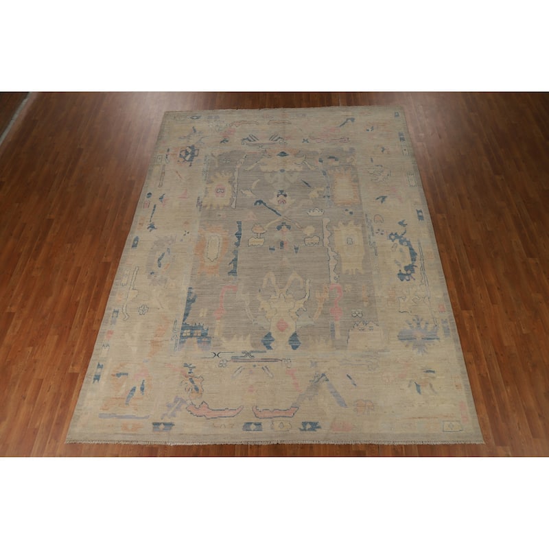 Vegetable Dye Gray Oushak Turkish Area Rug Handmade Wool Carpet - 8'9" x 11'9"