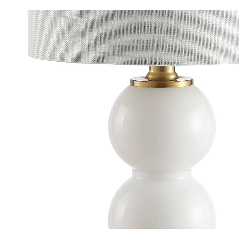 Wilson 21" Glass/Metal LED Table Lamp, White/Brass Gold by JONATHAN Y