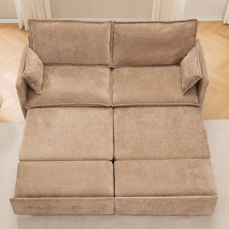 73.6" Corduroy Convertible 3-in-1 Sofa Bed with Charging Ports