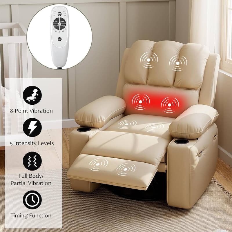 22" Electric Swivel Recliner Chair, Rocking Sofa Chair with Massage