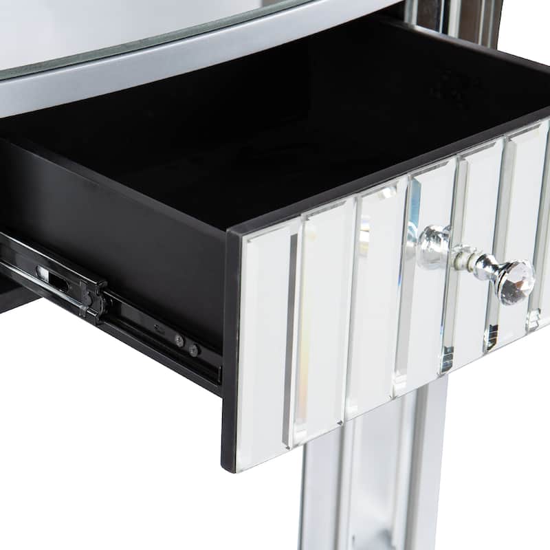 HomeRoots 39" Silver Mirrored Glass Half Moon Console Table With Drawer - 39.37' X '30' X '13.78