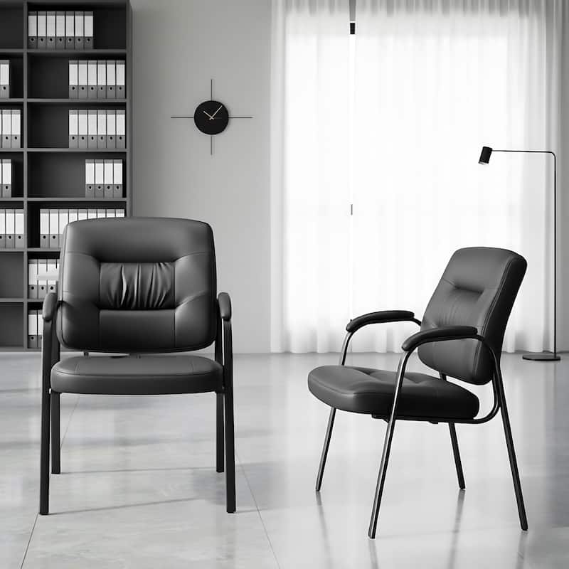 Ergonomic Visitor Chair PU Leather Armrest Steel Frame with Sponge Cushion - 03 Set of 2