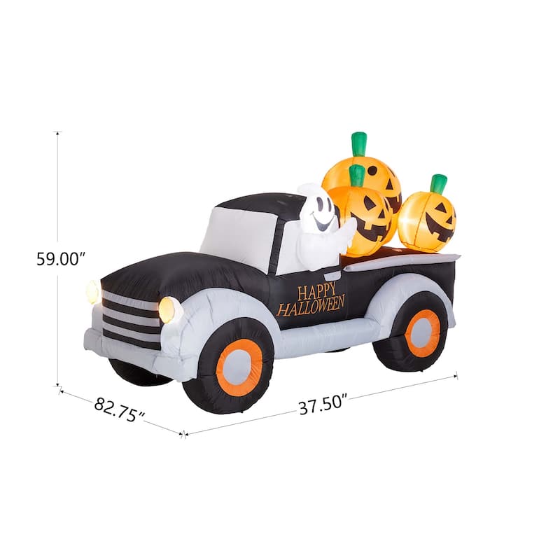 Glitzhome Halloween Lighted Inflatable Truck with Jack-O-Lantern Pumpkins Decor