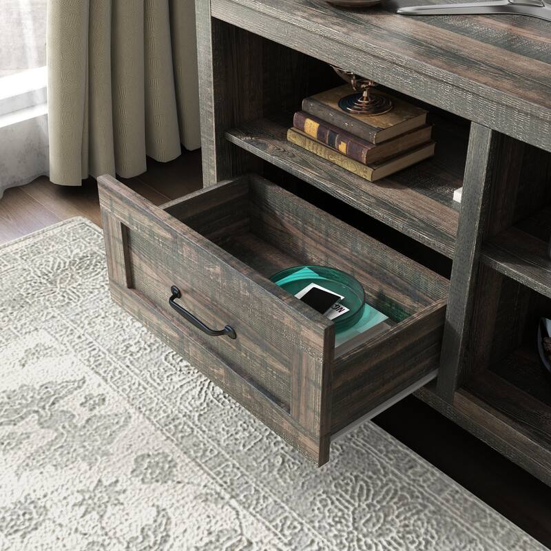 Contemporary TV Stand with 4 Open Storage Compartments and 2 Drawers, Fits 60 TVs, 70 W.