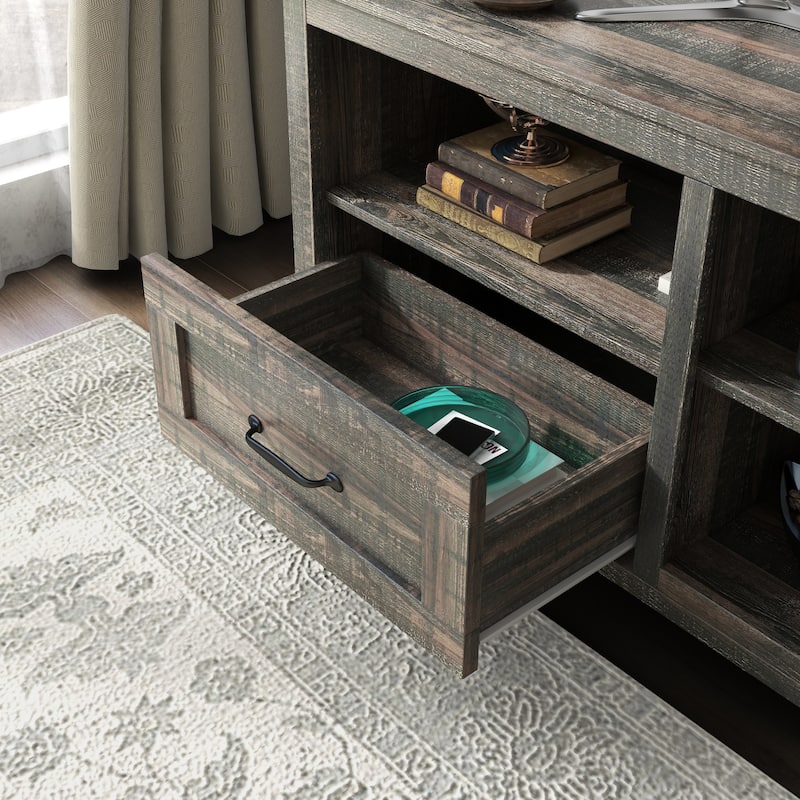 Farmhouse TV Stand with 3 Storage Shelf and 2 Capacity Removable Drawers for Living Rooms Playrooms​