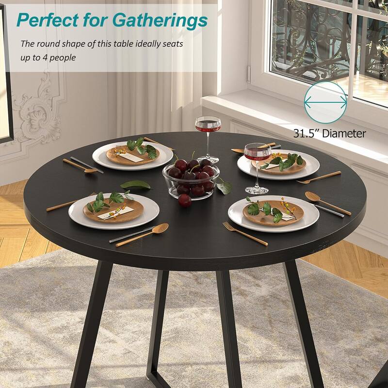 VECELO Round Dining Table, Metal Frame Dining Chairs, Modern Dining Table and Chairs Set for 2-4 People, 3 Options