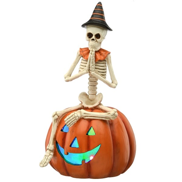 12" Skeleton Sitting on Pumpkin