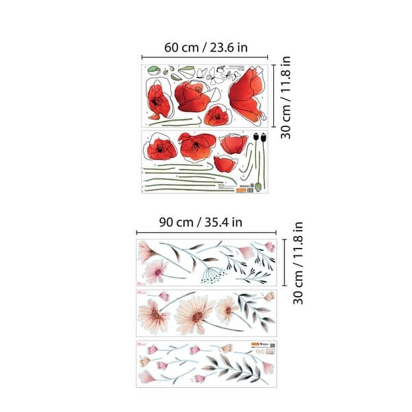 dimension image slide 0 of 2, Walplus Delicate Flowers With Poppies Wall Stickers Decals