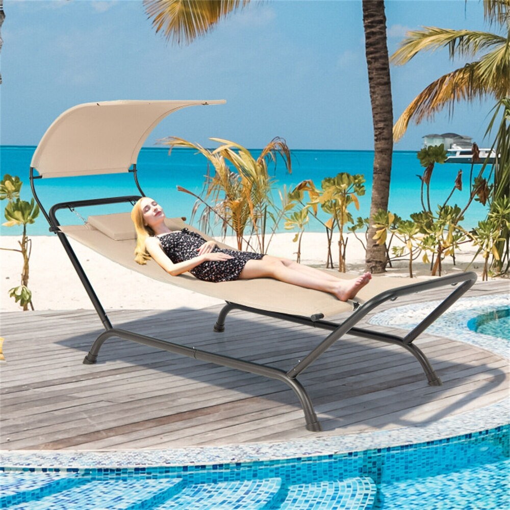 Patio Hanging Chaise Lounge with Canopy Cushion Pillow and Storage Bag Bed Bath Beyond 37558511