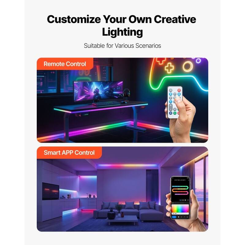 16.4ft RGBIC LED Neon Rope Light with Music Sync Smart Voice and App Control for Home Decor - 16.4'Long