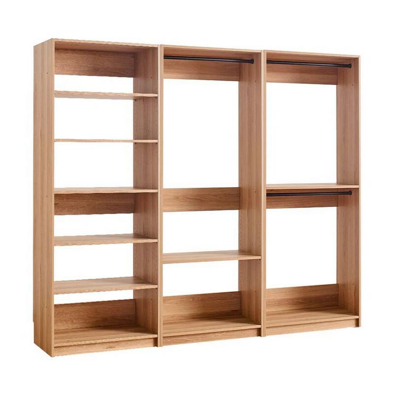 Dee Modular Closet System, 3 Clothing Racks, 6 Shelves in Oak Brown Wood