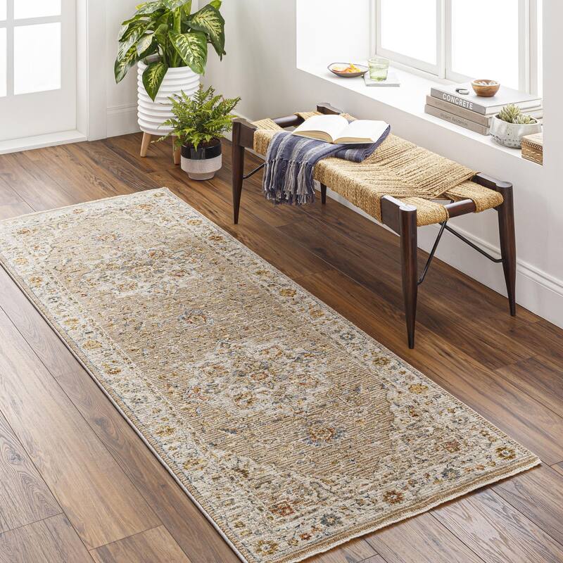 Tereza Updated Traditional Medallion Area Rug - 2' 7" x 10' - Camel