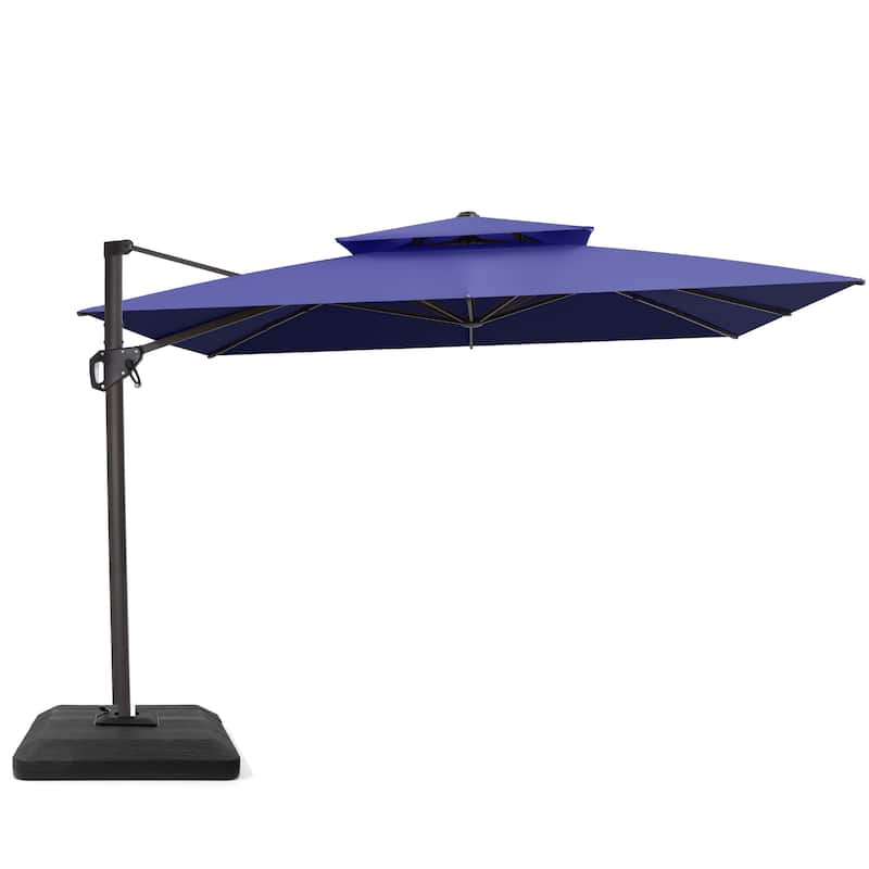 VredHom Patio Outdoor 11 x 11 FT Cantilever-Offset Aluminum Umbrella with Premium Weight Base - NavyBlue