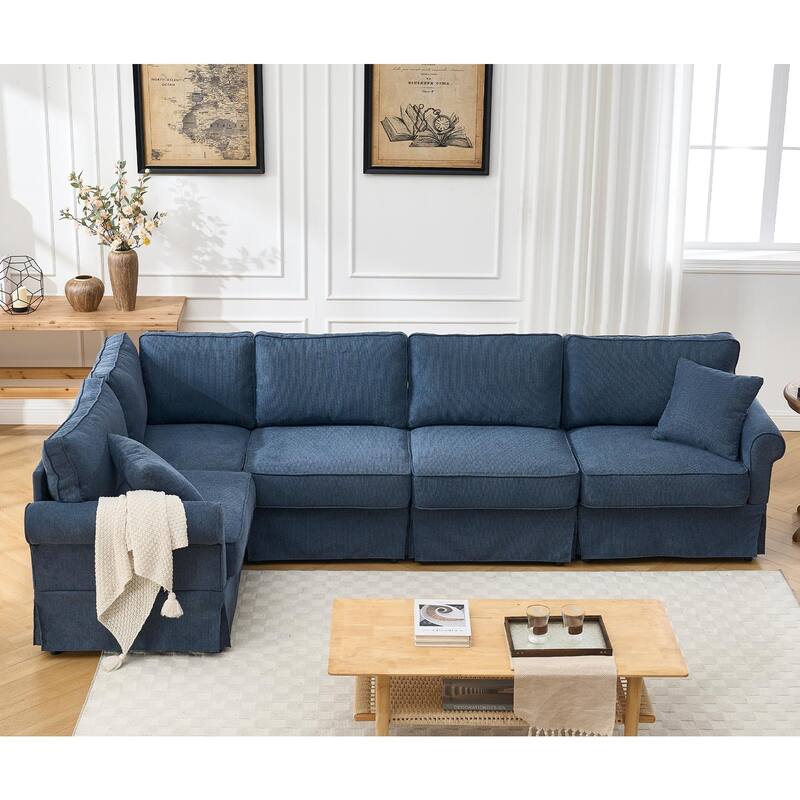 94" Linen L-Shaped Sectional Sofa, 5-Seater
