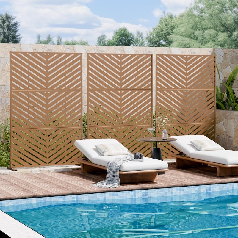 Outdoor Privacy Screen with Stand for Patio Garden Metal Fence Set of 2