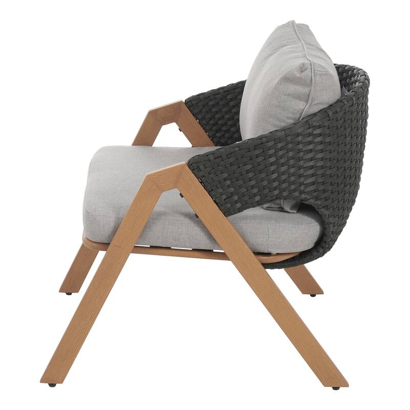 Roomfitters Outdoor Patio Chairs with Cushions, Acacia Frame Woven Rope Design, Set of 2