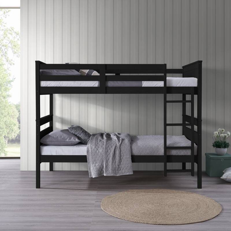 Clayfell Exeter Twin Over Twin Solid Wood Bunk Bed Frame with Guardrails and Ladder, Easy Assembly