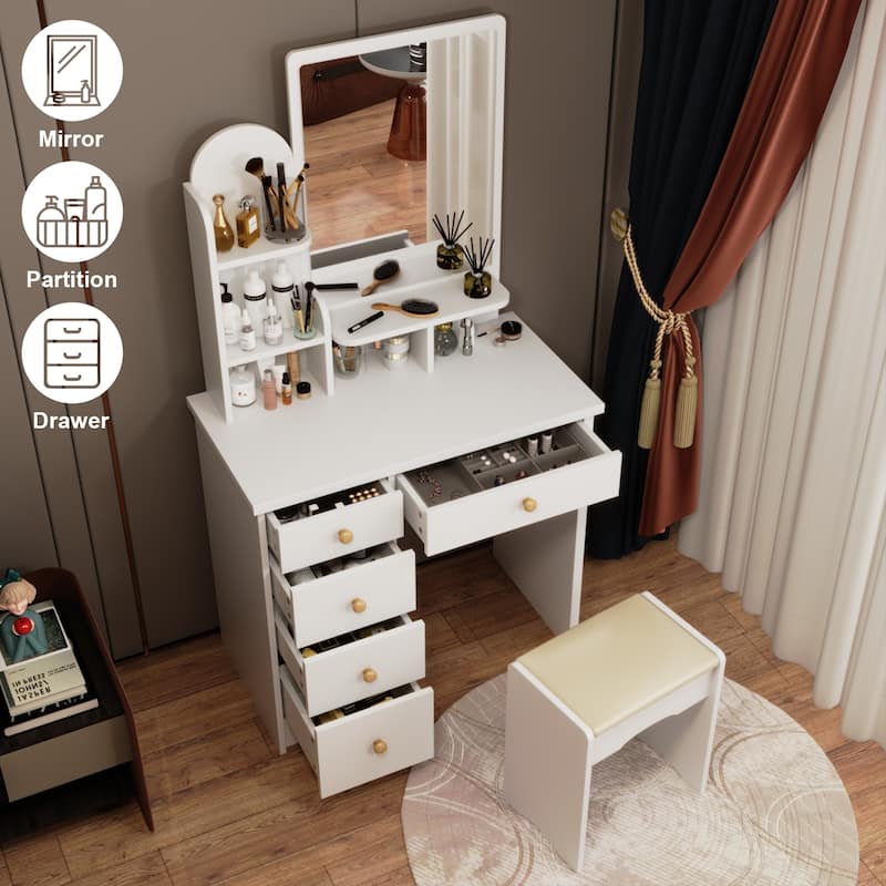 31.5" Wide Makeup Vanity With Stool and Mirror - 31.5"W
