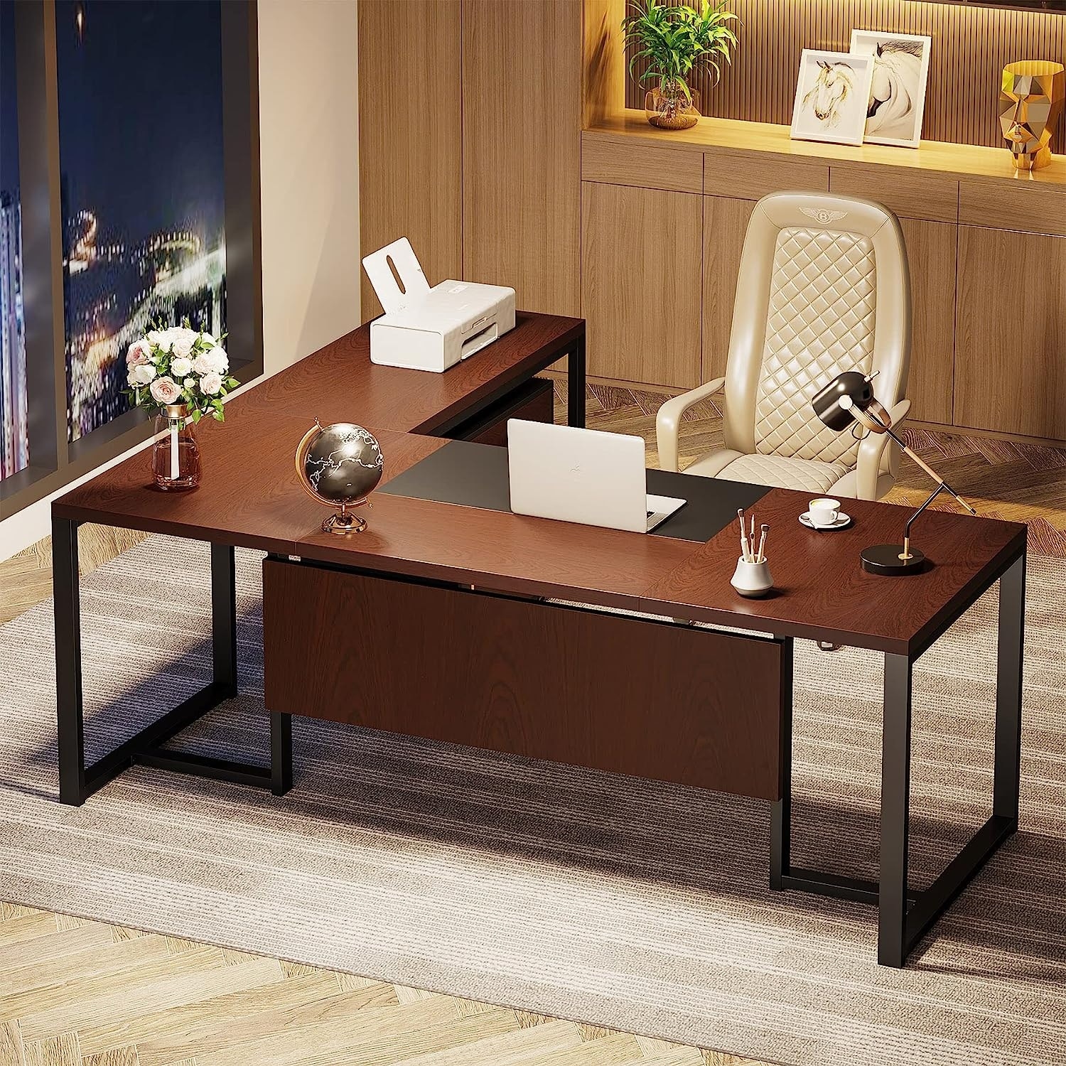 Tribesigns 70.8 Large Executive Office Desk with Lateral File Cabinet, L  Shaped Computer Desk with Drawers and Storage, Home Office Furniture Sets