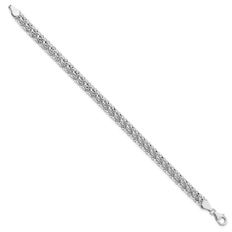Curata 14k White Gold Polished Sparkle Cut Fancy Link Bracelet 7.5 Inch