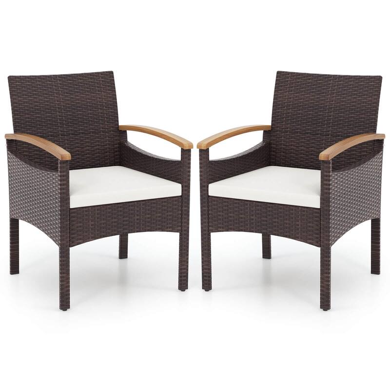 Gymax 2 PCS Dining Chairs w/ Acacia Wood Armrest Heavy Duty Metal