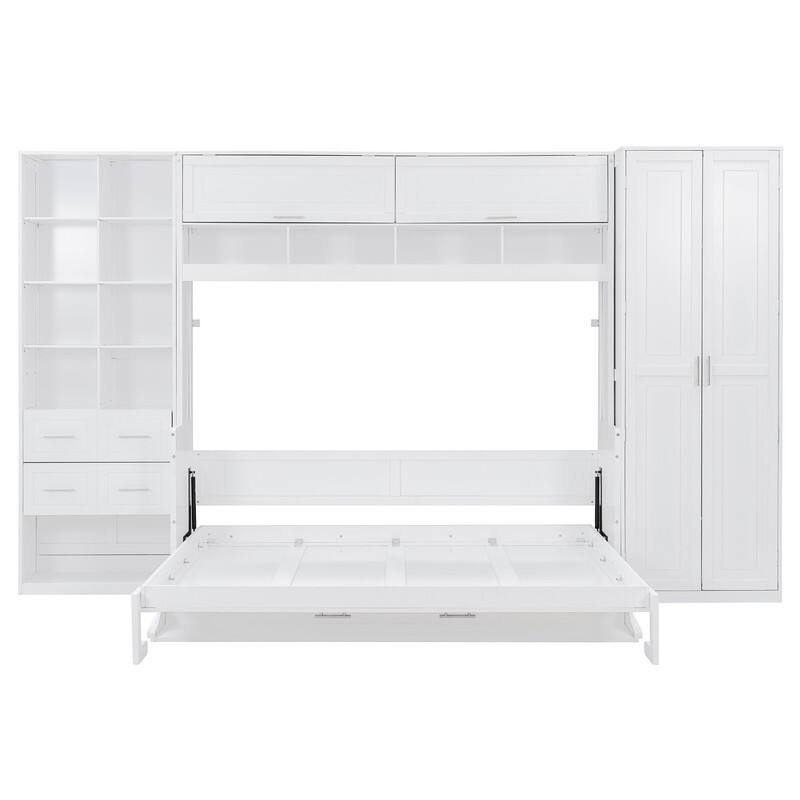 Queen Size Murphy Bed Wall Bed with Closet , Drawers and Shelves