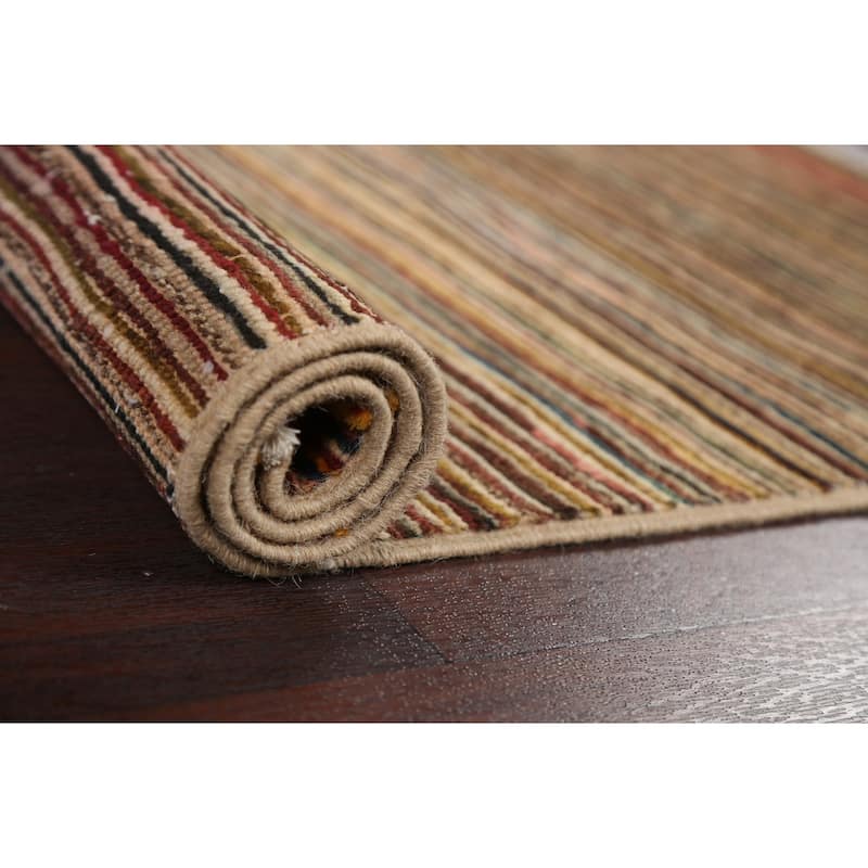 Contemporary Striped Gabbeh Kashkoli Area Rug Wool Hand-knotted Carpet - 2'6" x 4'1"