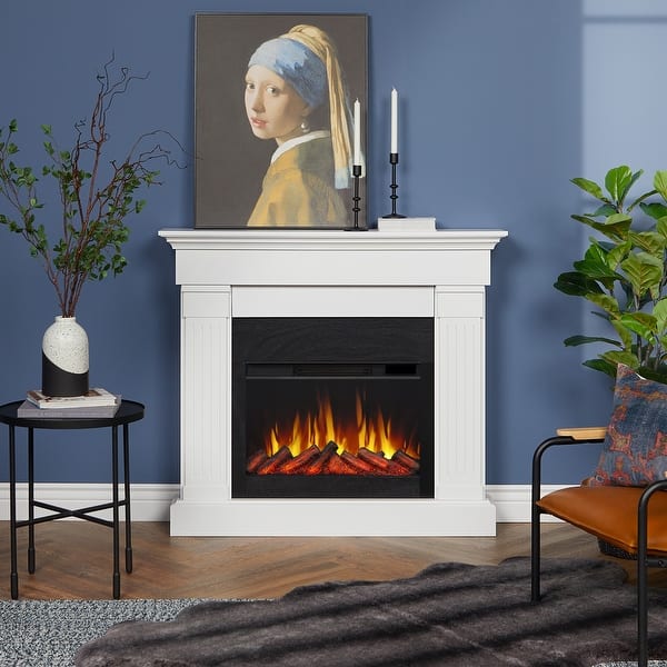 slide 2 of 15, Crawford 48" Slim Electric Fireplace in White by Real Flame