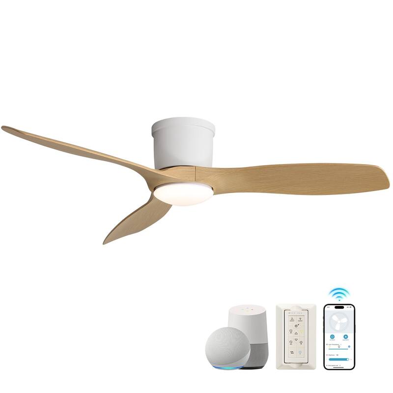 52in Smart Low Profile Ceiling Fans with Lights Remote Quiet DC Motor Control with WIFI Alexa App - 52 - White Light Carved