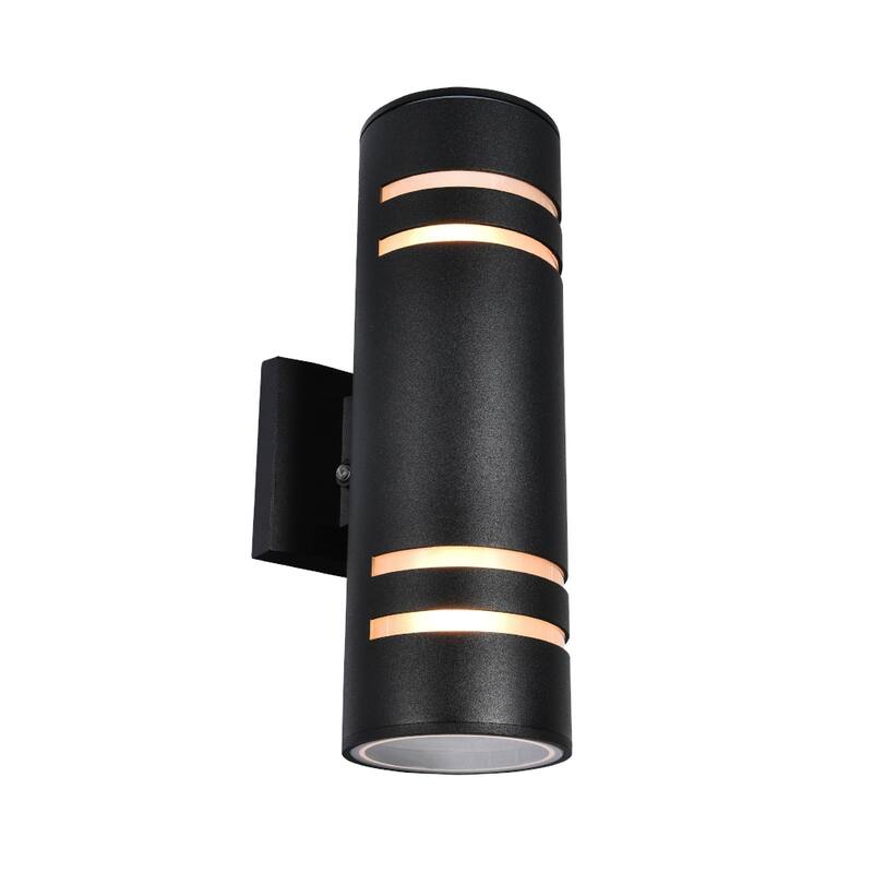 2-Light Industrial Vintage Black Linear Cylinder Patio Light Waterproof IP54 Lantern Outdoor Wall Sconces with Light Sensor