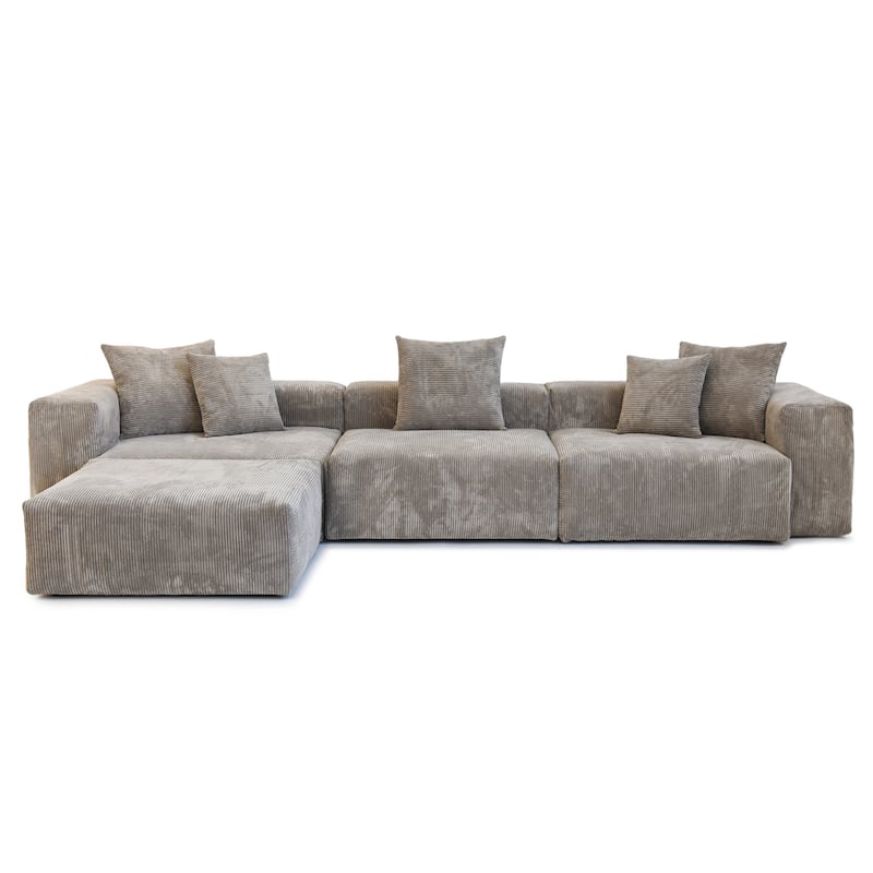 L Shaped Oversized Corduroy Sectional Sofa Couch, 141'' Cloud Modular Couch with Ottoman