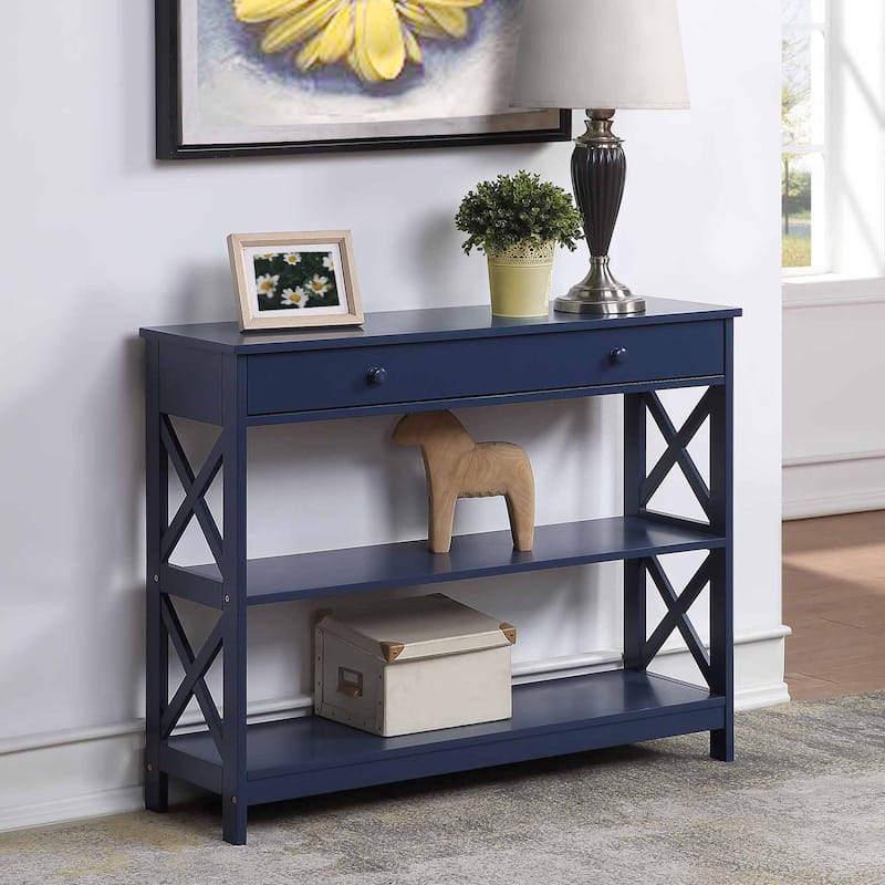 Convenience Concepts Oxford 1 Drawer Console Table with Shelves - Cobalt Blue