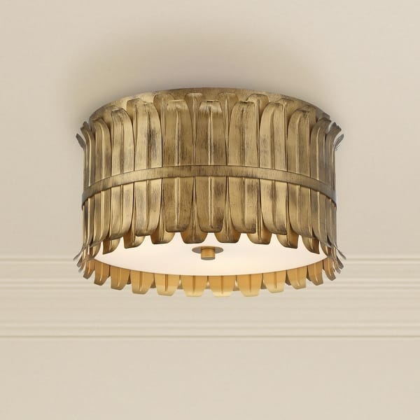 slide 2 of 12, Hunter Valdaz Brushed Luxe Gold 3 Light Flush Mount - Kitchen, Dining Room, Bedroom, Office - Modern/Contemporary, Transitional Brushed Luxe Gold