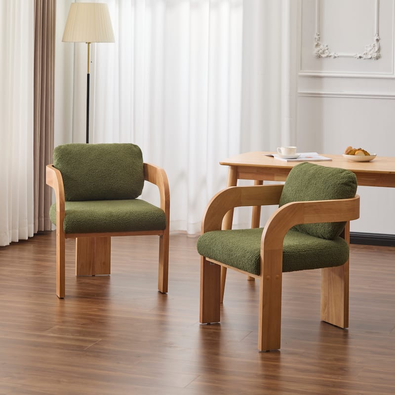 2-Pack Dining Chairs with Pillow Back, Solid Wood Frame - Green