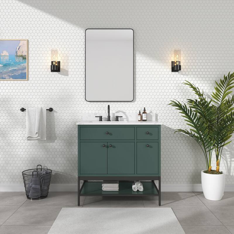 Avanity Paisley 36 in. Single Sink Vanity with Cala White Engineered Top - Green