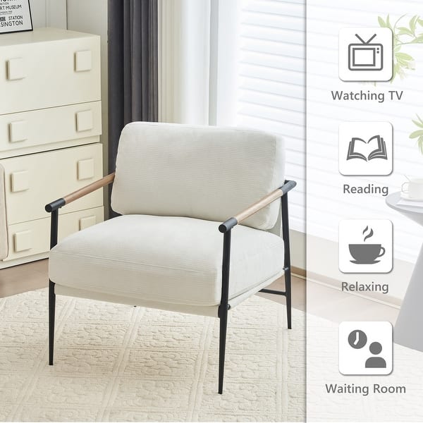 Comfort Stretch Green Accent Chair - Mid Century Modern Armchair With Chenille Upholstery & Wood-Grain Legs