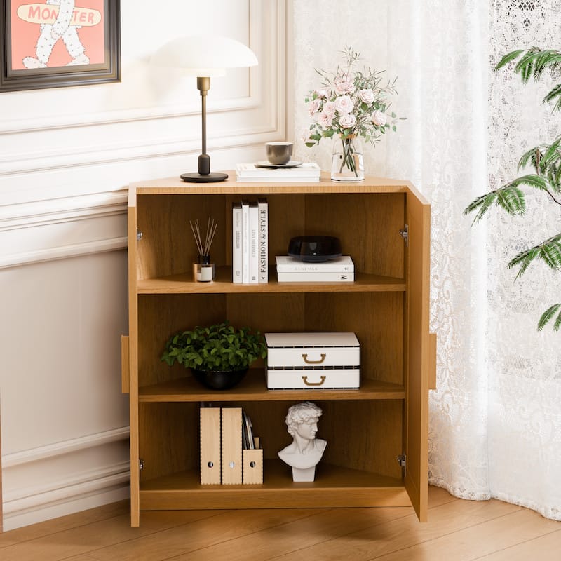 36"H Corner Sideboard Cabinet Free-Standing Corner Storage Organizer