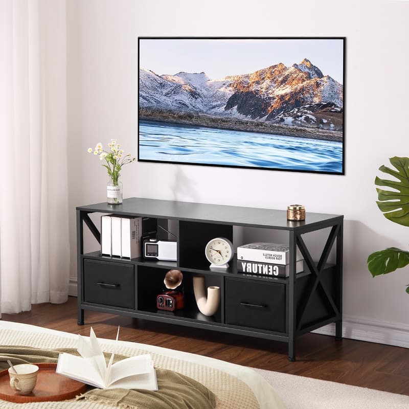 TV Stand, Entertainment Center with Fabric Drawers