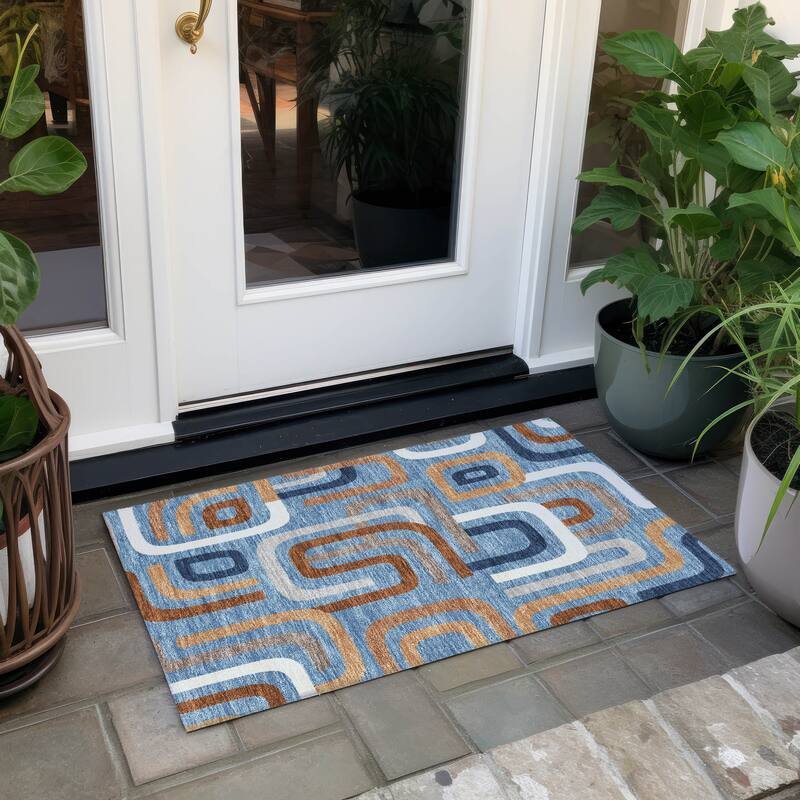 Machine Washable Indoor/ Outdoor Modern Penner Chantille Rug - Denim - 1'8" x 2'6"