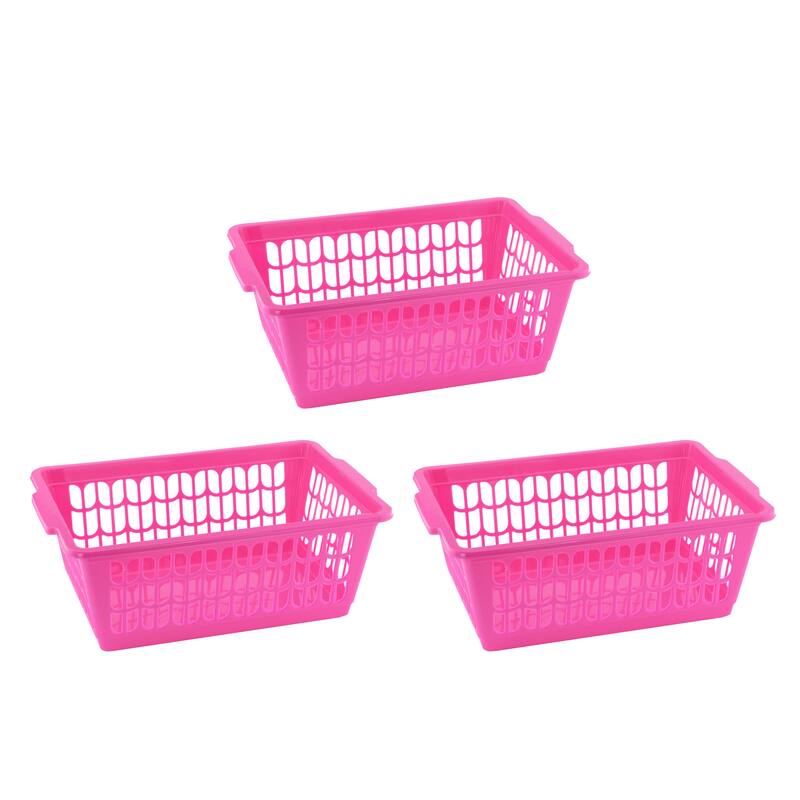 Small Plastic Storage Basket for Organizing Kitchen Pantry, Pack of 3 - pink