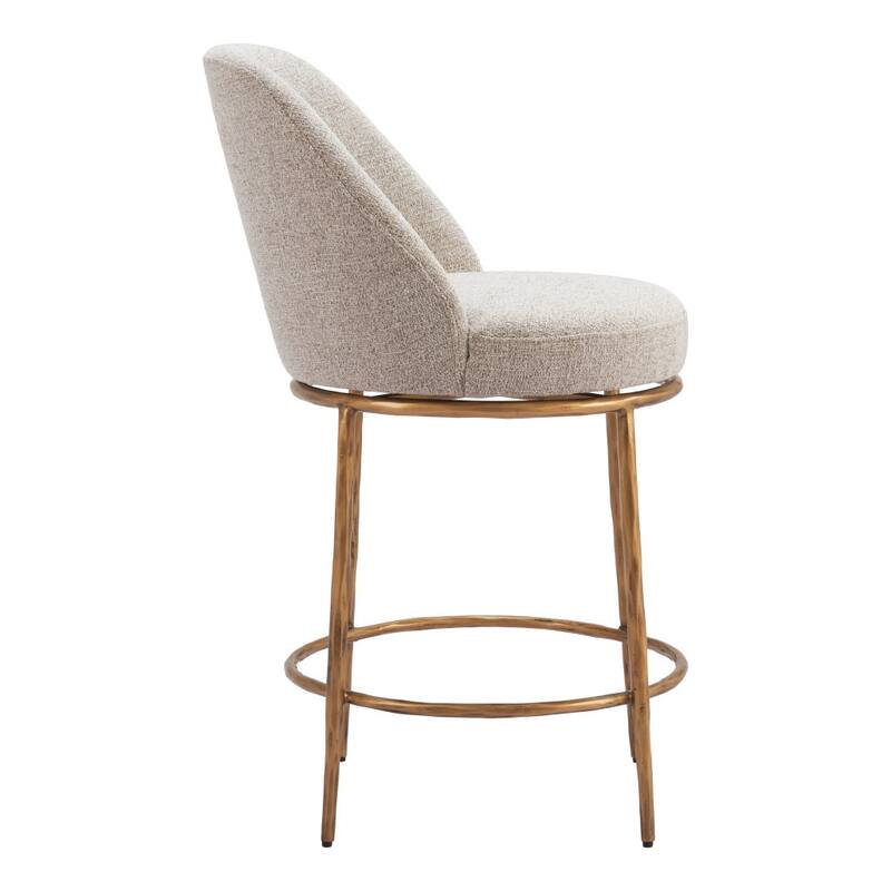 HomeRoots 24" Beige and Gold Fabric and Steel Counter Height Swivel Bar Chair