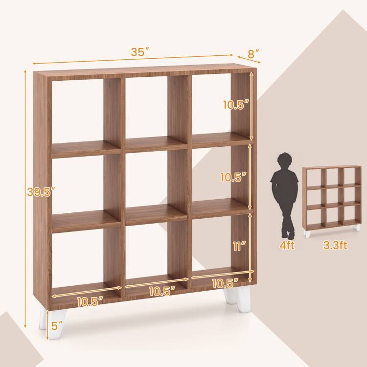 9-Cube Bookcase with 6 Removable Shelves and Raised Support Feet - 35" x 8" x 39.5" (L x W x H)