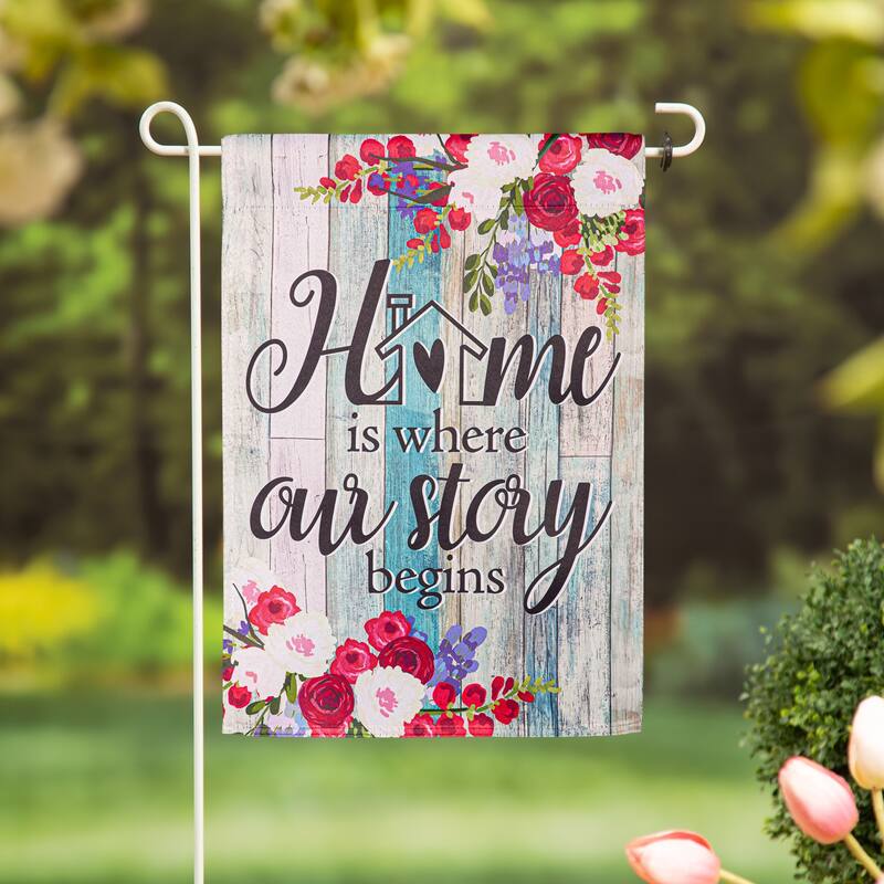 Home Is Where Our Story Begins Suede Garden Flag