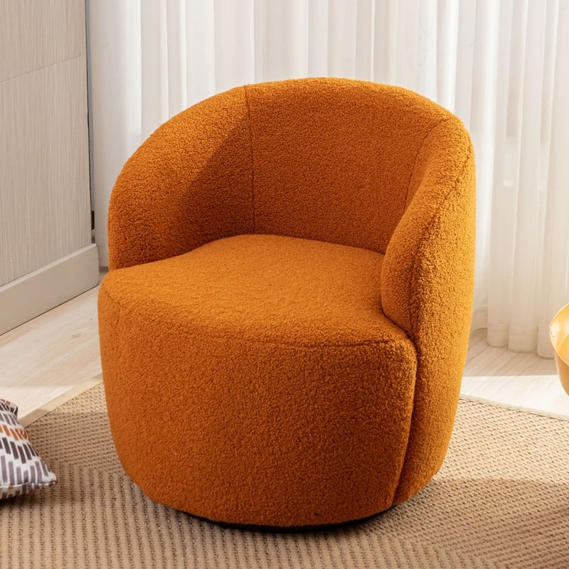 Teddy Fabric Swivel Accent Barrel Chair With Powder Coating Metal Ring