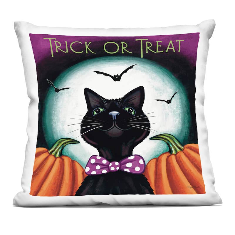 Stupell Trick Or Treat Cat Decorative Printed Throw Pillow Design by Elizabeth Tyndall - Accent - Polyester - Black - Single