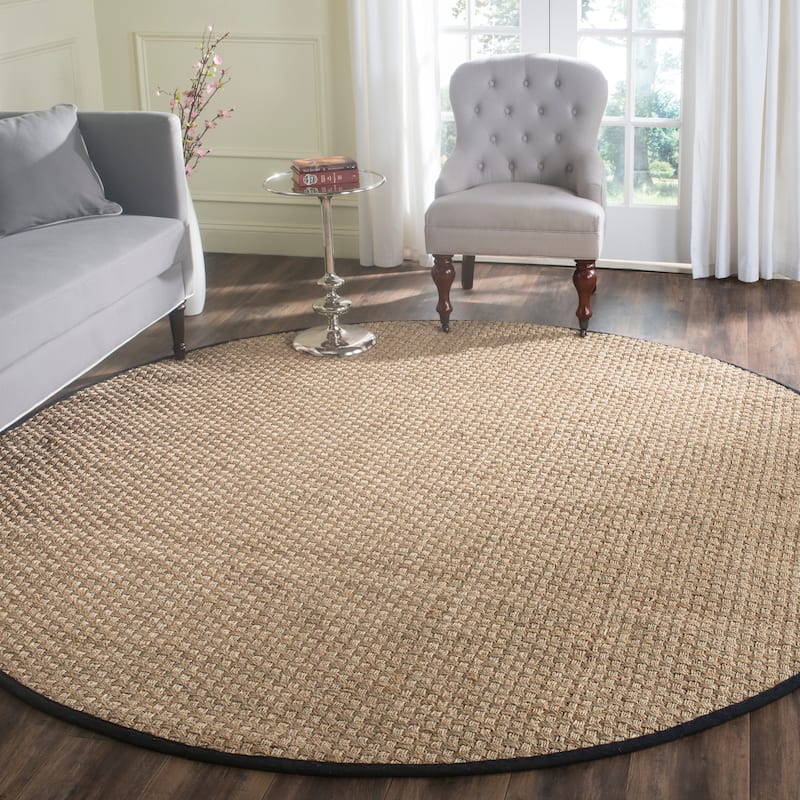 SAFAVIEH Natural Fiber Marina Basketweave Seagrass Rug - 8' Round - Natural/Black - Round