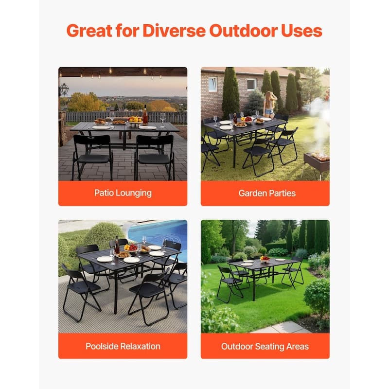 Black Metal Patio Weather Resistant Rectangular Table with Powder Coated Surface Rust - 59” x 38” x 29”
