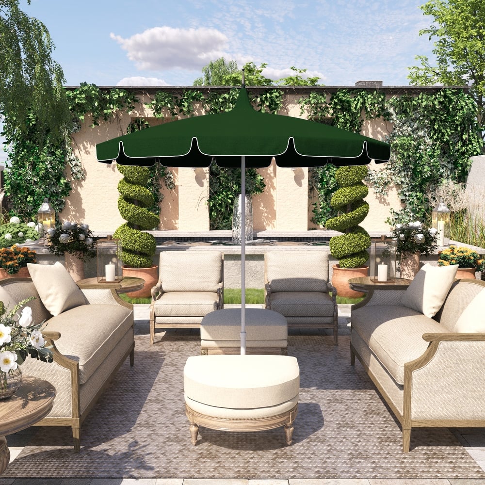 California Umbrella 85' Classic Pagoda Series Patio Umbrella With White Aluminum Pole Push Lift Sunbrella